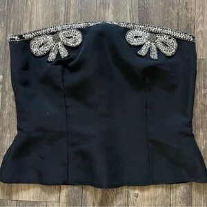 Women’s Strapless Bandana Embellish Sequin Trim Black Corset Top Party Fitted L